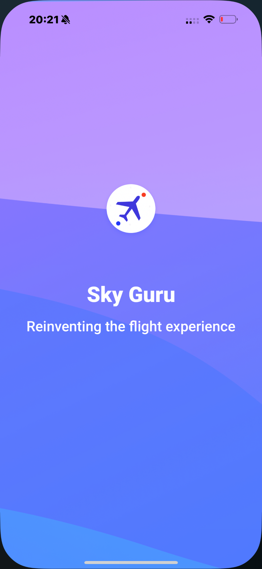 Écran d'accueil de l'application SkyGuru